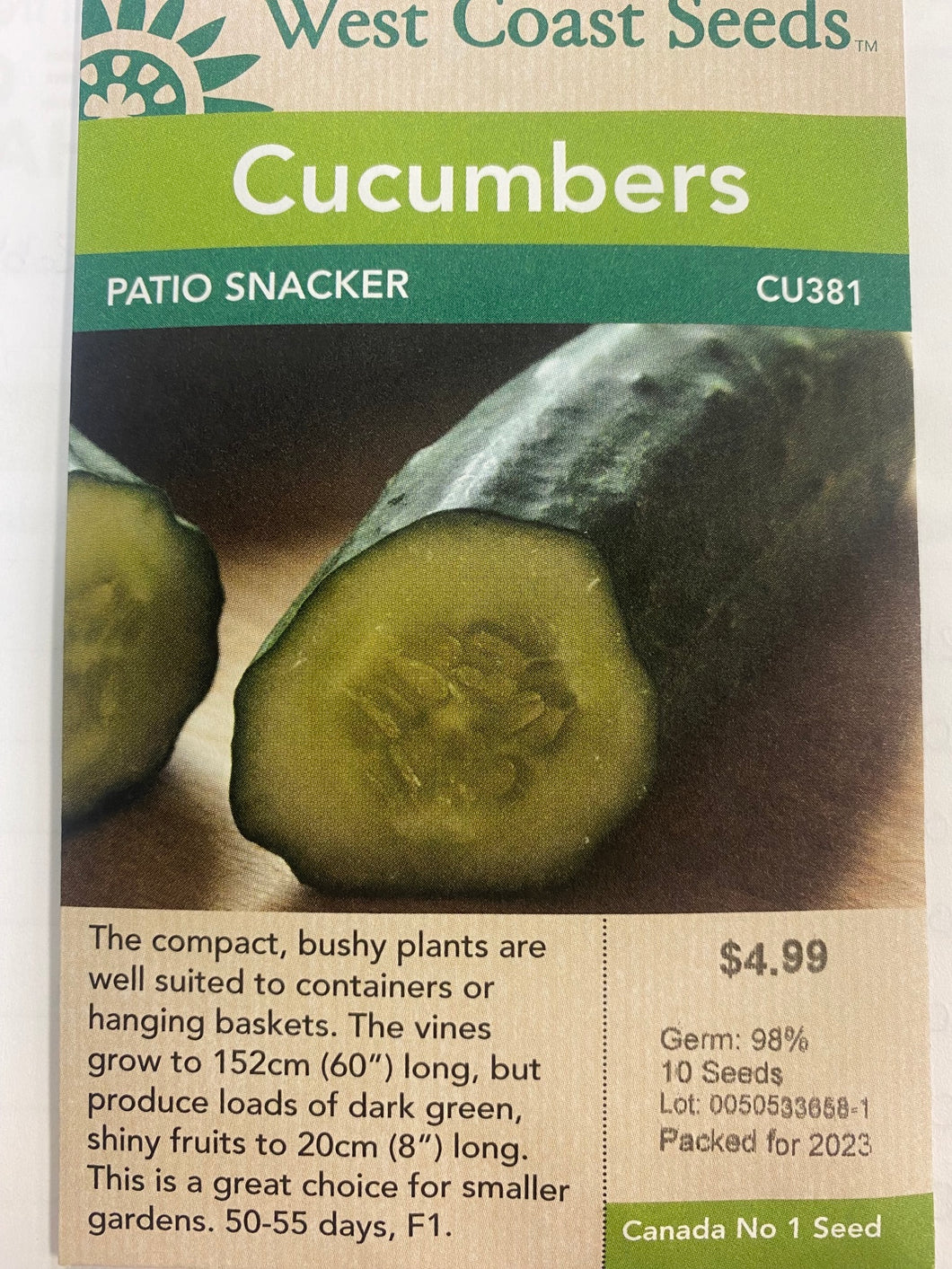 Cucumbers - Patio Snacker 10 Seeds
